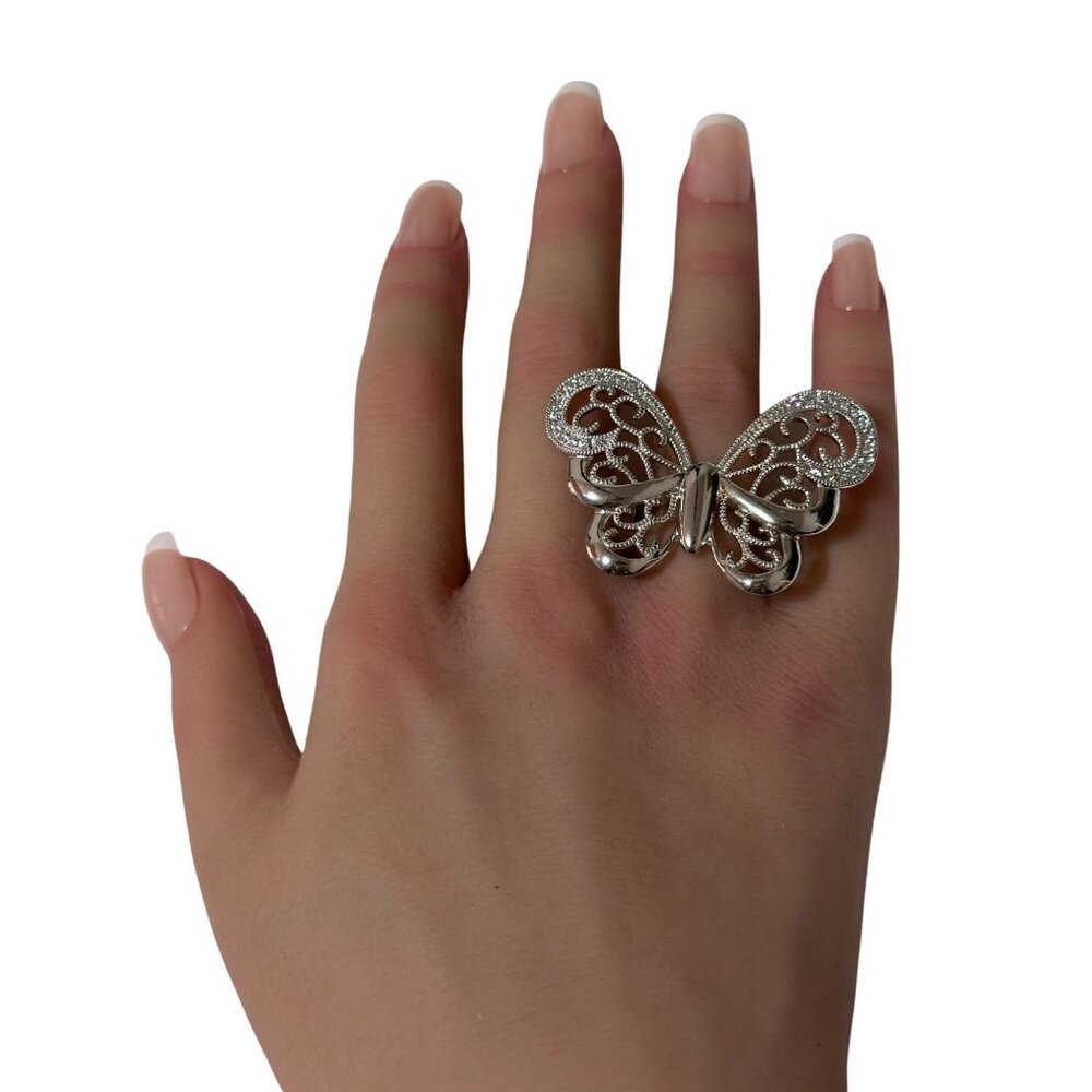 925 Sterling Silver Ring  Butterfly Very Large Cubic Zirconia Size 5 - Picture 6 of 7